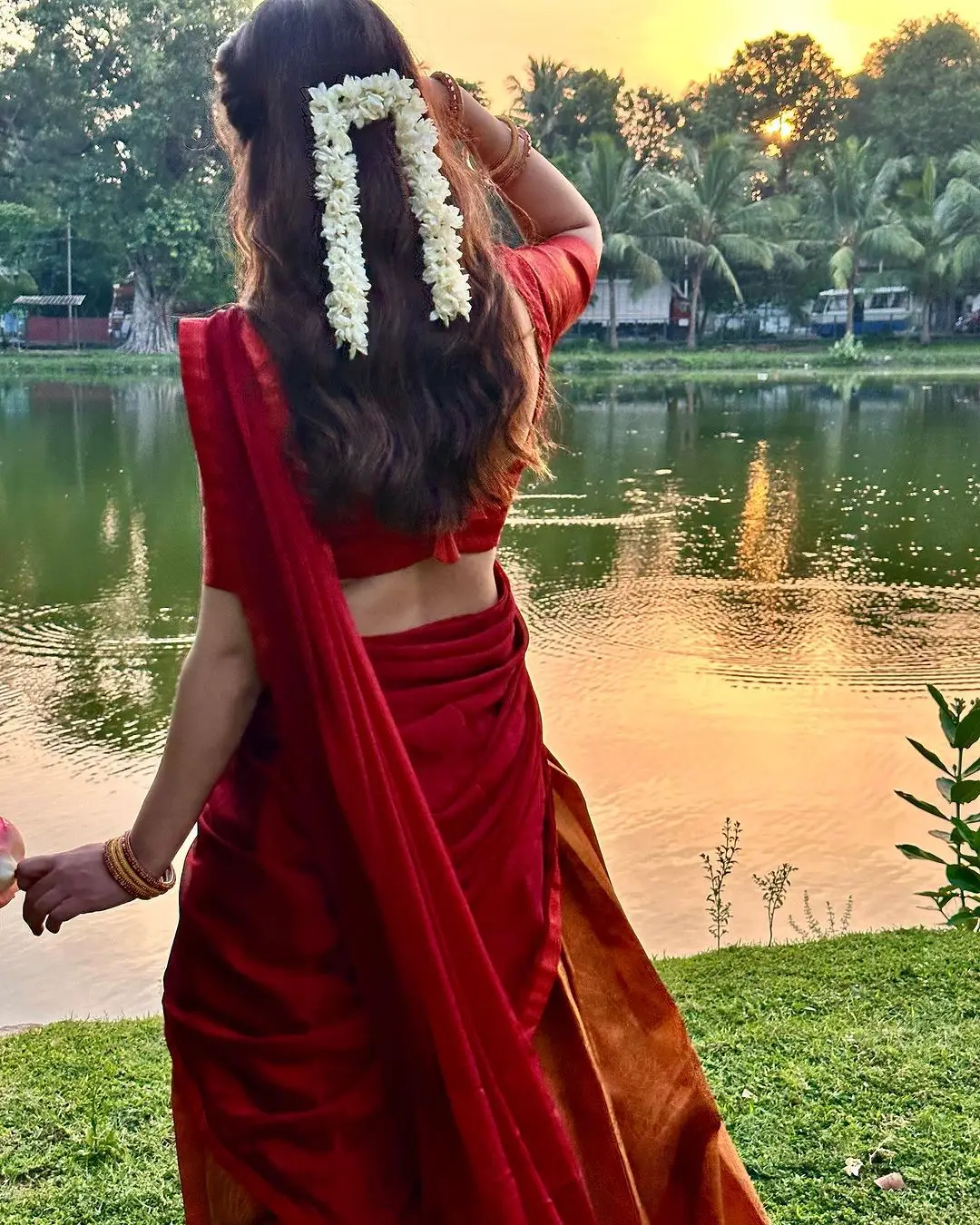 Malvi Malhotra Stills in Orange Lehenga Red Choli Maroon Voni